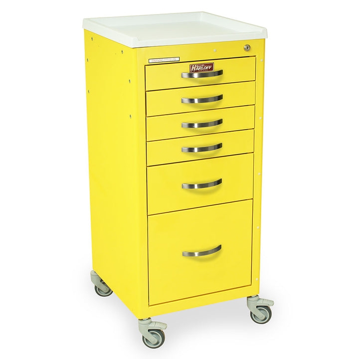 M3DS1830K16-YEL tall infection control mini cart six drawers key lock side view