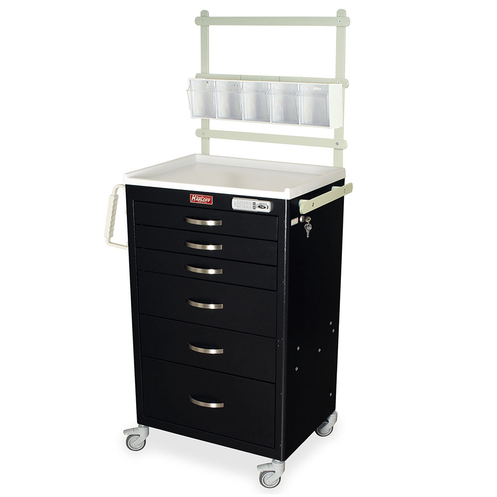 Harloff M-Series Tall Anesthesia Cart with MD24-ANS Package, black cabinet, electronic lock, anesthesia storage cart with accessories