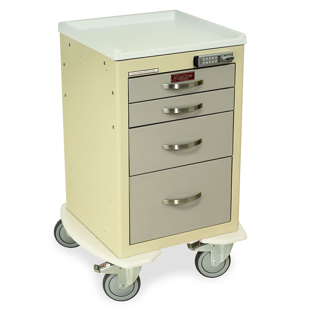 M-Series MDS1821E14 X-Short mini procedure cart, 4 drawers, E-lock, side view