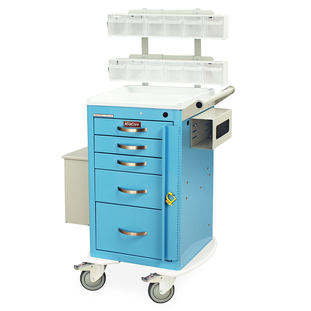 M-Series Short Phlebotomy Cart mini width with five drawers and MD18-PHB accessory package