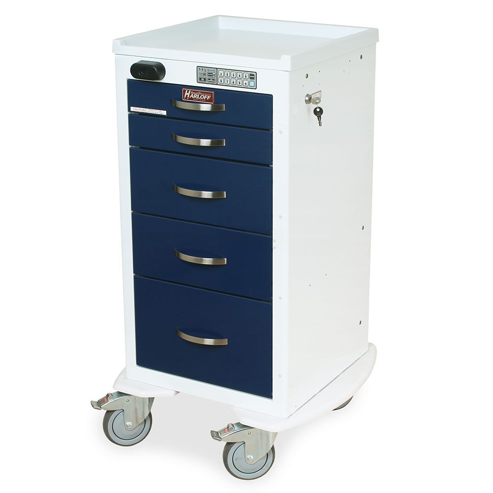 MDS1827WLP05-WHT-NVY wireless auto-locking medical cart five drawers key lock
