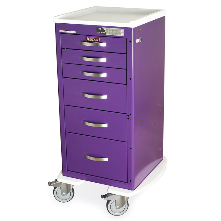 M-Series MDS1830EKC06 mini anesthesia cart, 6 drawers, electronic keypad lock, purple, front view