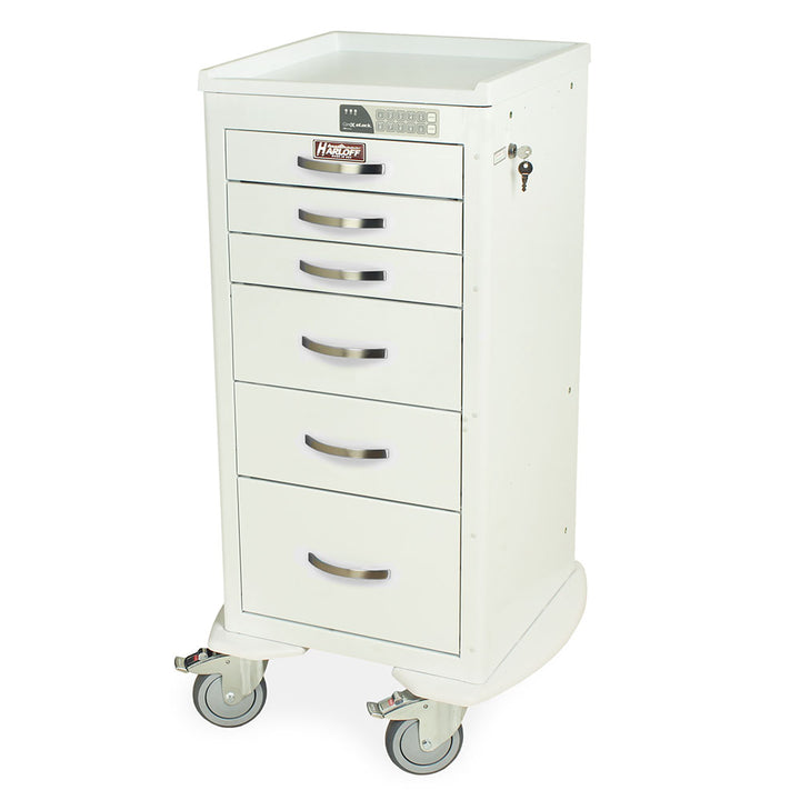 M-Series MDS1830EKC06 mini anesthesia cart, 6 drawers, electronic keypad lock, white, front view
