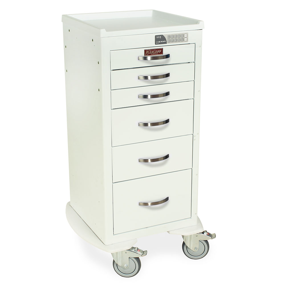 M-Series MDS1830EKC06 mini anesthesia cart, 6 drawers, electronic keypad lock, white, rear view