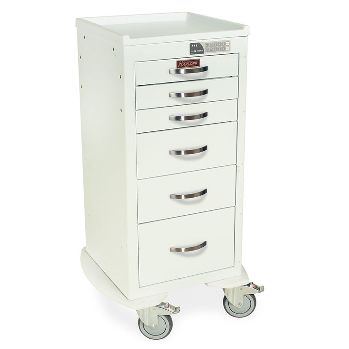 M-Series MDS1830EKC06 mini anesthesia cart, 6 drawers, electronic keypad lock, white, rear view