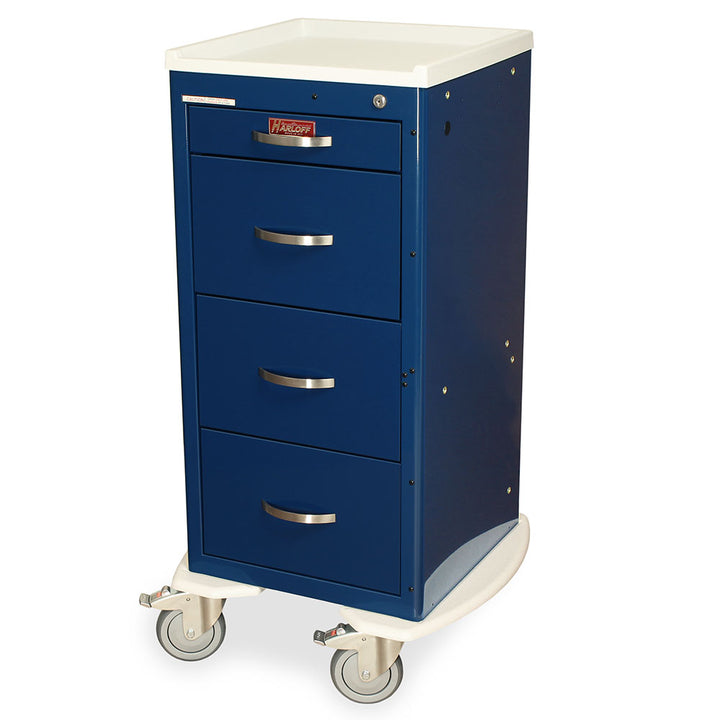 Navy Harloff M-Series tall infection control isolation cart with key lock and four drawers