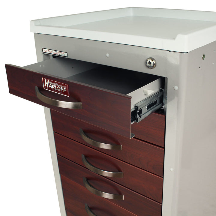 M-Series Mini Wood Finish Medical Cart showing drawer interior