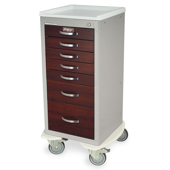 MDS18 mini width medical cart wood-look finish with drawers and handle