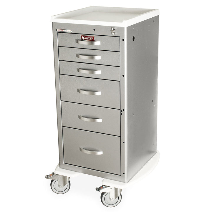 MDS1830L06-HTSILV medical treatment cart tall narrow six drawers latch lock