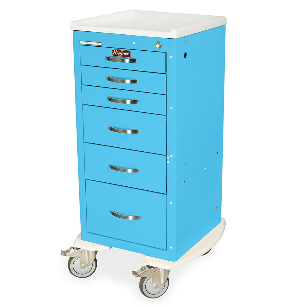 MDS1830L06-LTBLUE medical treatment cart tall narrow six drawers latch lock