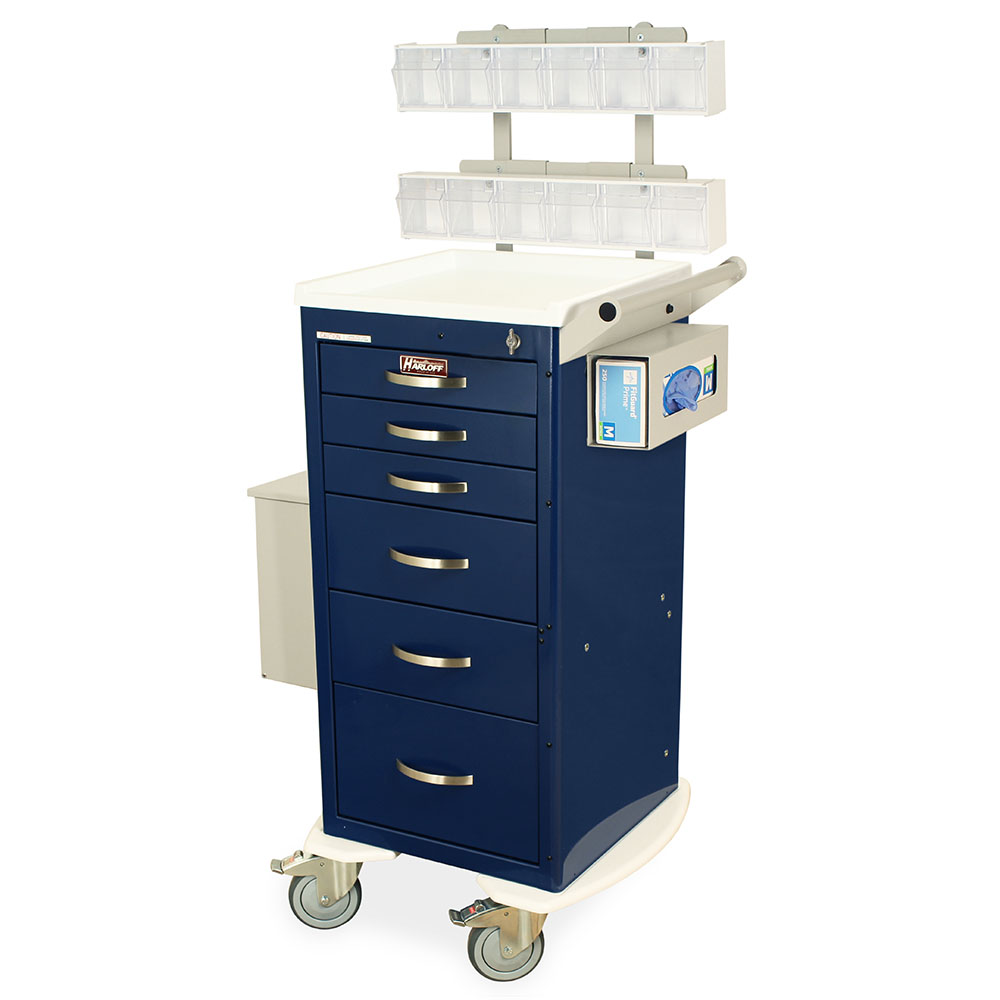 M-Series Tall Phlebotomy Storage Cart with MD18-PHB in navy with latch lock