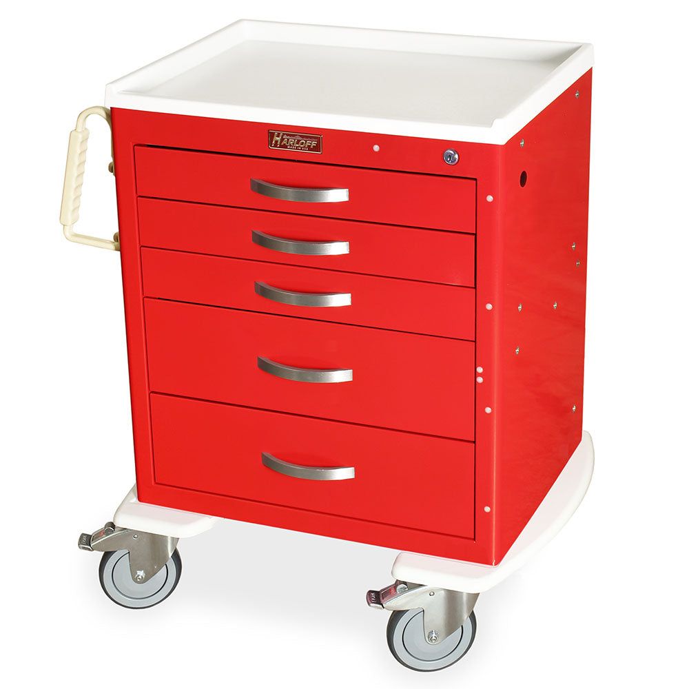 MDS2421K05-RED short anesthesia cart five drawers key lock