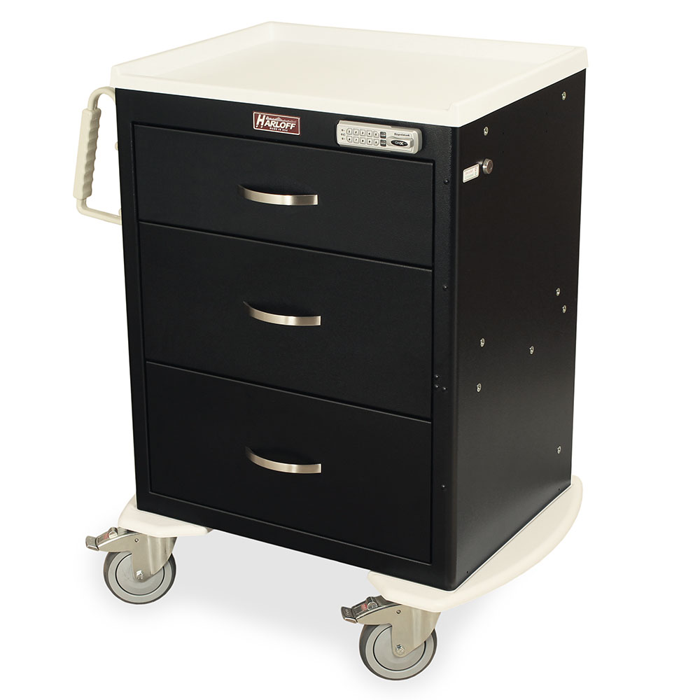M-Series Short Isolation Cart black handle medium width 3-drawer e-lock model