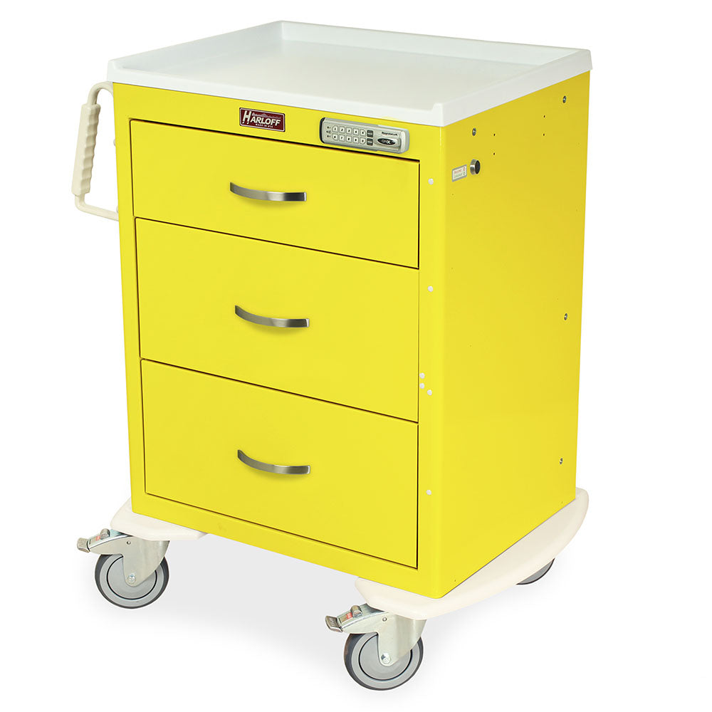 M-Series Short Isolation Cart yellow 3-drawer e-lock for PPE and medical supplies