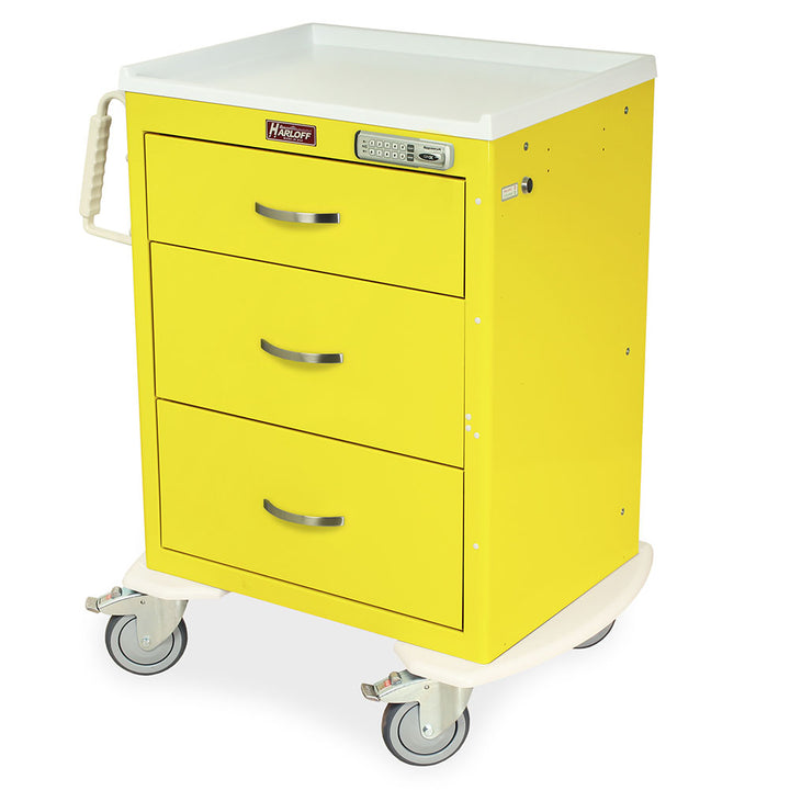 M-Series Short Isolation Cart yellow 3-drawer e-lock for PPE and medical supplies