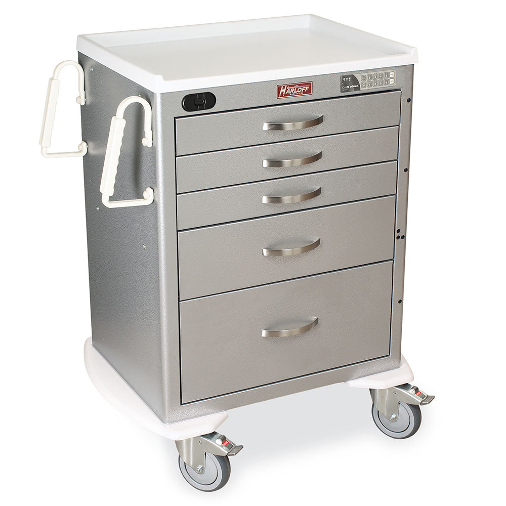 Harloff M-Series Secure Anesthesia Cart silver short height electronic lock and prox reader