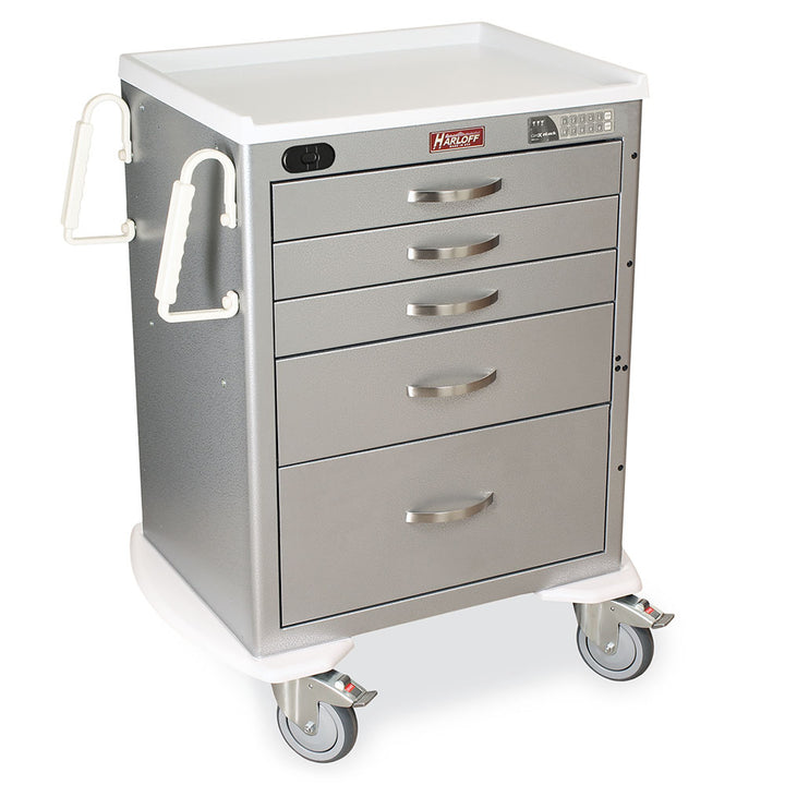 Harloff M-Series Secure Anesthesia Cart silver short height electronic lock and prox reader
