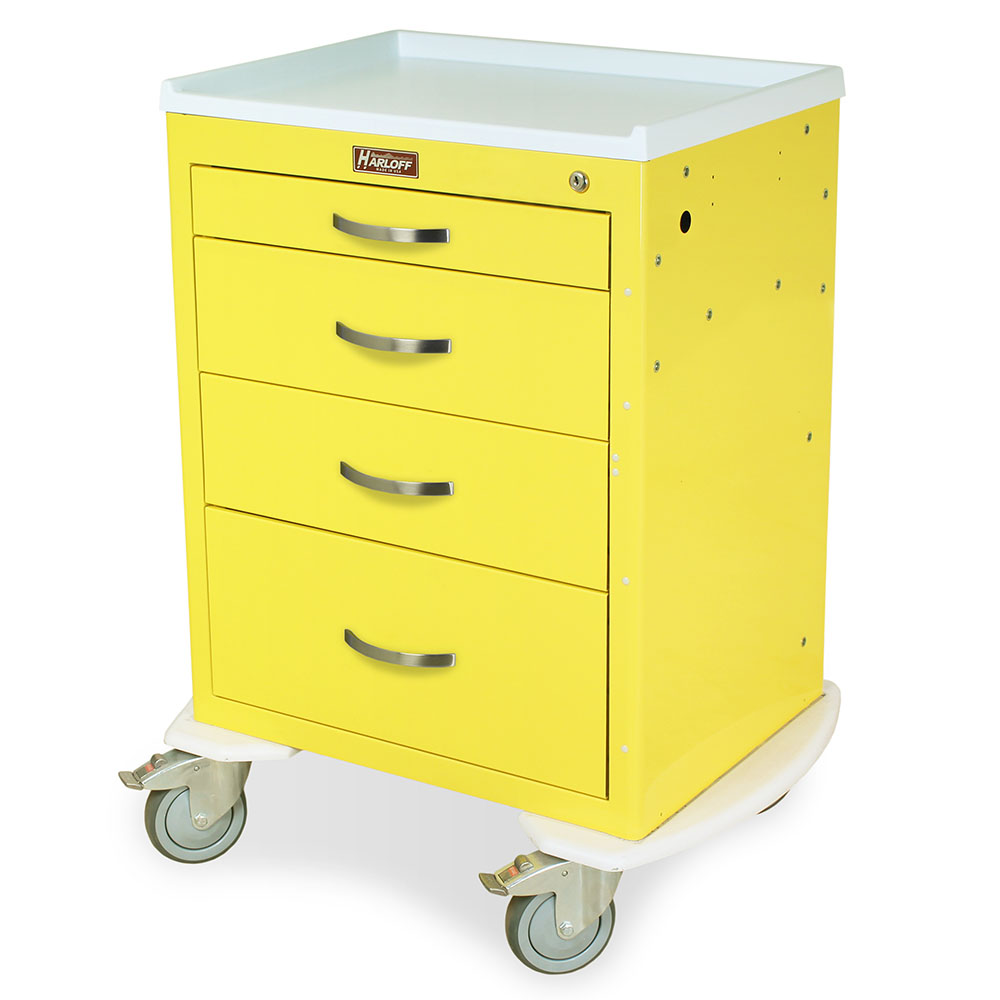M-Series Infection Control Trolley with key lock and four drawers in yellow finish