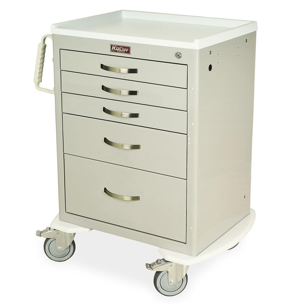 M-Series key lock mobile anesthesia cart with five drawers in light gray finish