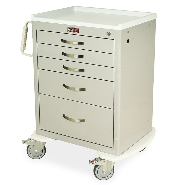 M-Series key lock mobile anesthesia cart with five drawers in light gray finish