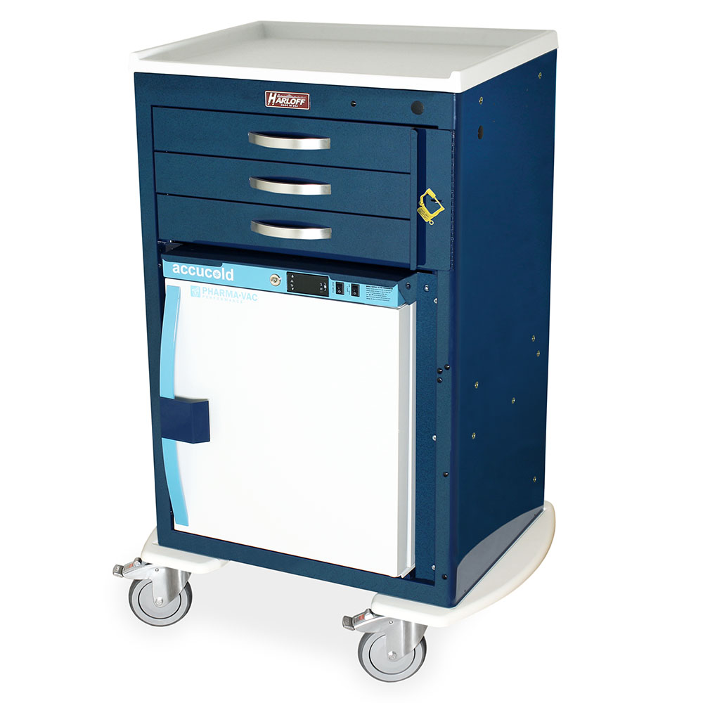 M-Series Malignant Hyperthermia Cart with fridge and three drawers in light blue finish