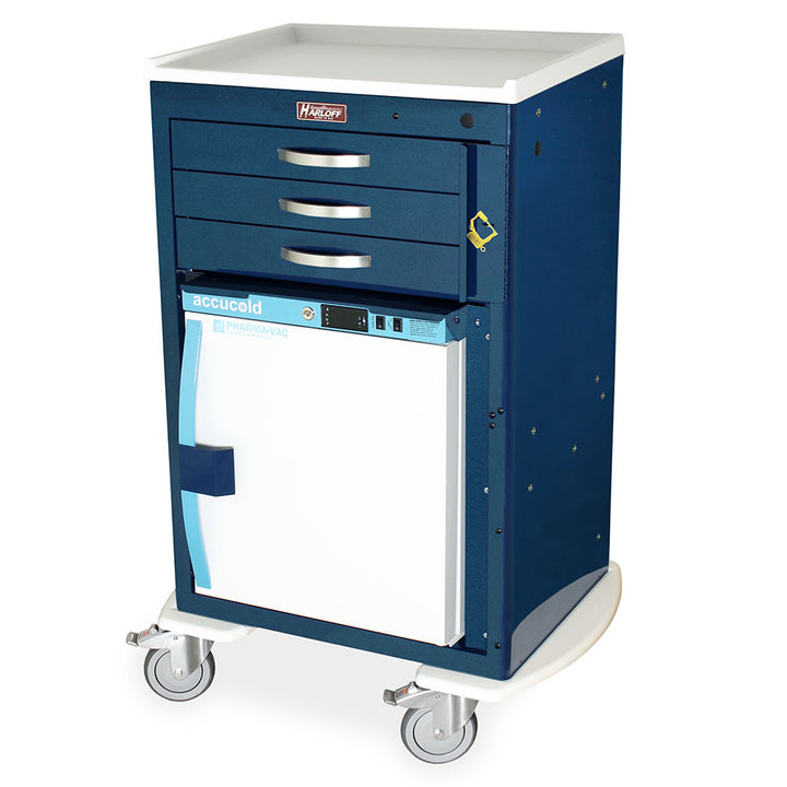 M-Series Malignant Hyperthermia Cart with fridge and three drawers in light blue finish