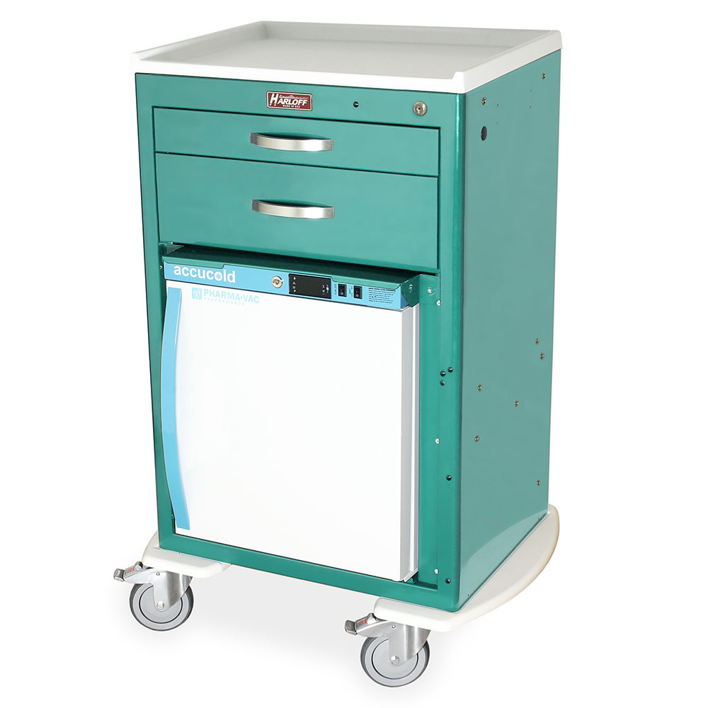 M-Series refrigerated malignant hyperthermia cart with key lock in teal finish