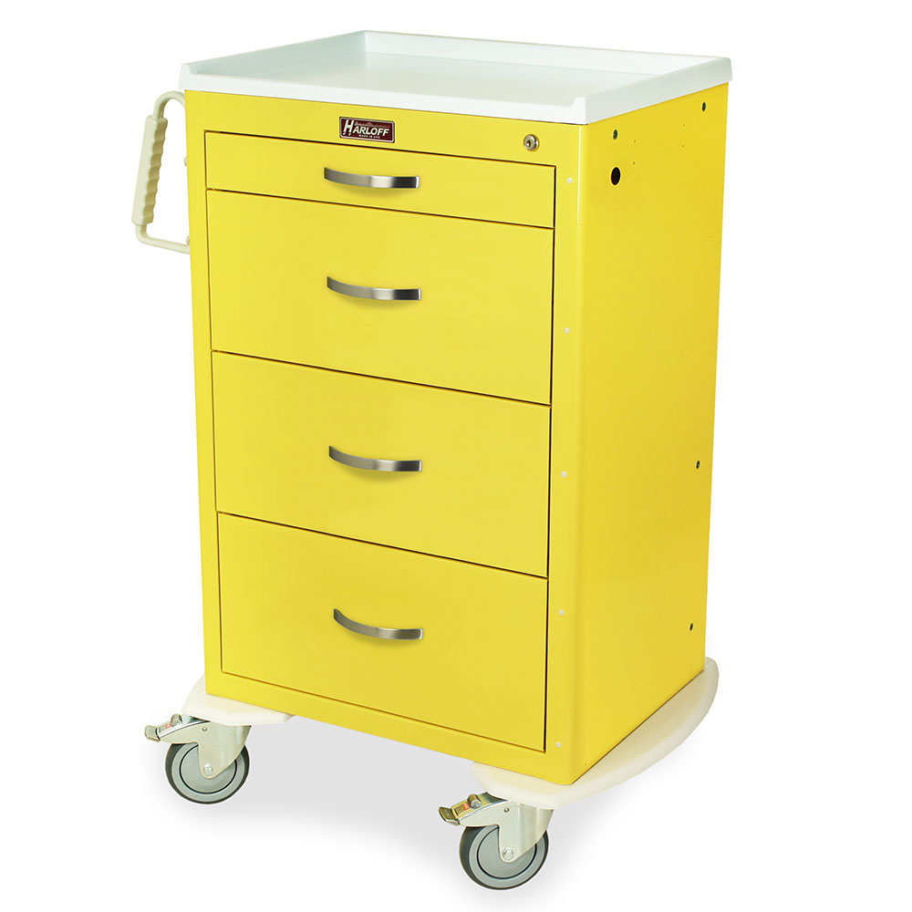 M-Series Tall Infection Control Medical Cart with key lock and four drawers in yellow finish