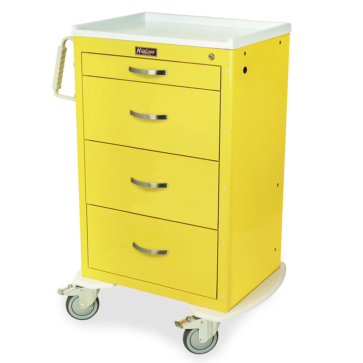 M-Series Tall Infection Control Medical Cart with key lock and four drawers in yellow finish