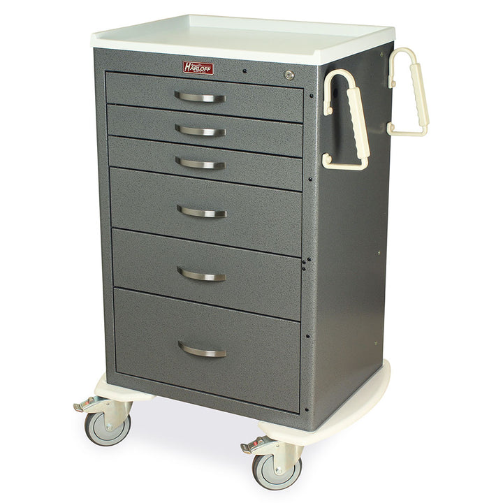 M-Series Tall Hospital Procedure Trolley in high gloss gray with durable steel construction