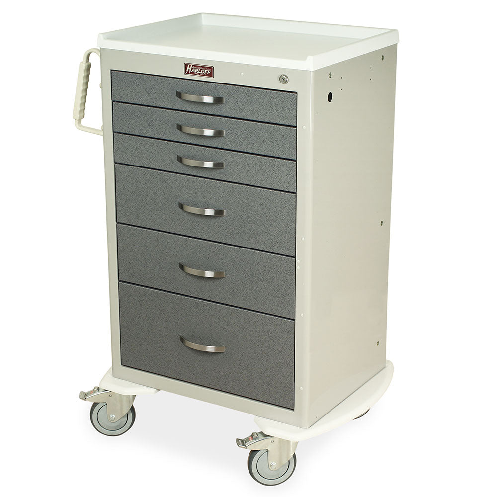 M-Series Tall Hospital Procedure Trolley in light gray with key lock and six drawers