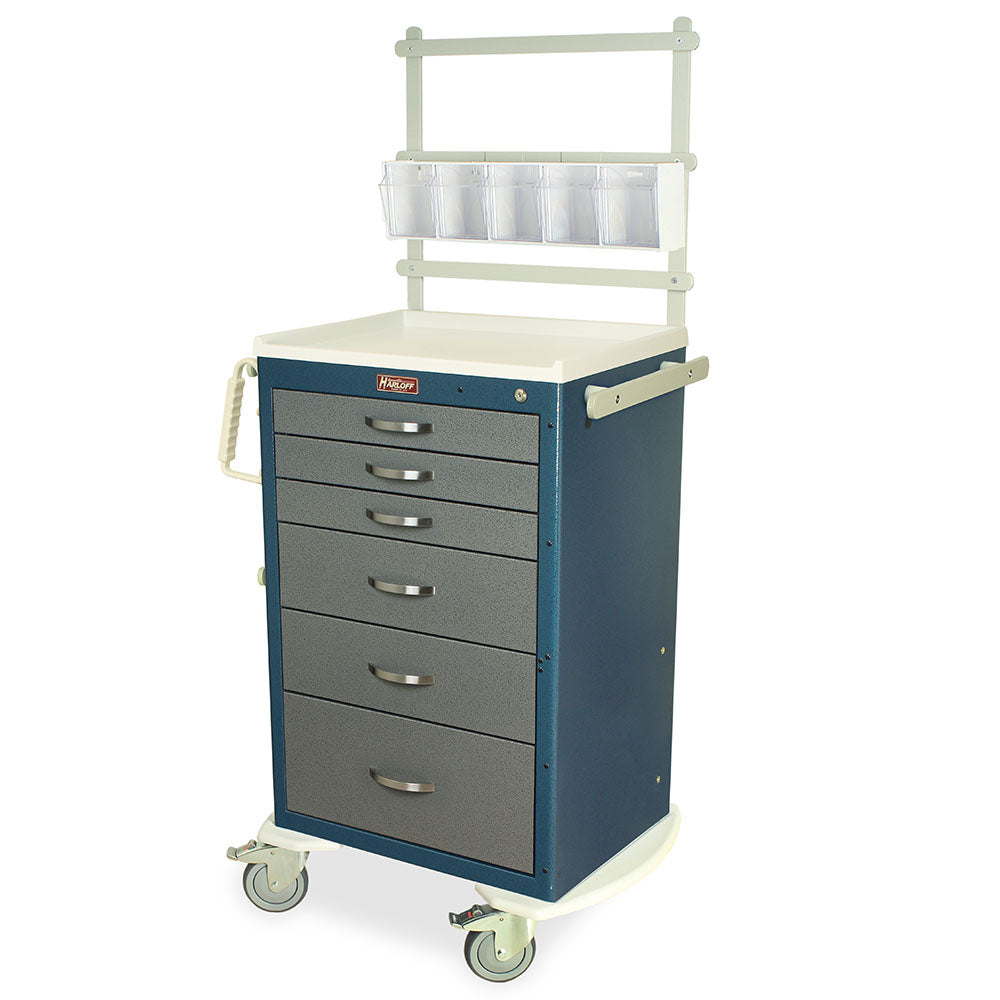 M-Series tall anesthesia cart with six drawers and MD24-ANS accessory package in blue and gray finish