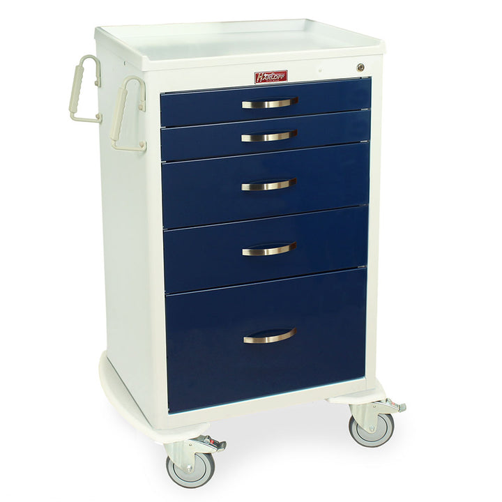 M-Series MDS2430K15 medium anesthesia cart, 5 drawers, key lock, white, quarter right view