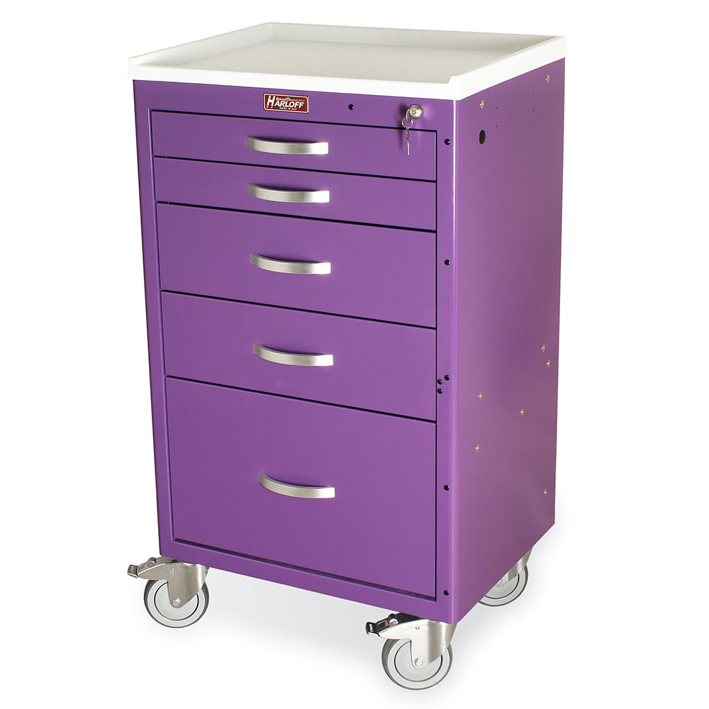 MDS2430K15N5-PURP custom medical cart five drawers key lock no bumpers