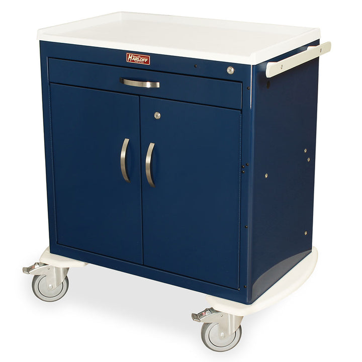M-Series Short General Use Cart with key lock and double-door compartment in navy finish
