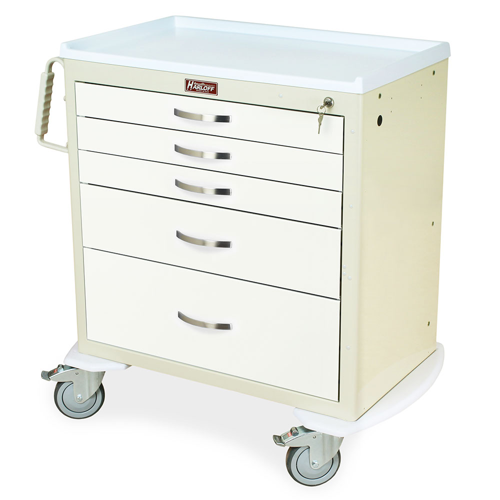 M-Series Short Medical Cart with five drawers and key lock in beige finish