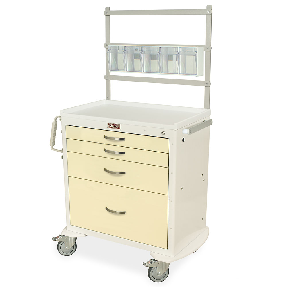 M-Series Anesthesia Cart with MD30-ANS Accessory Package in white finish with four drawers and key lock