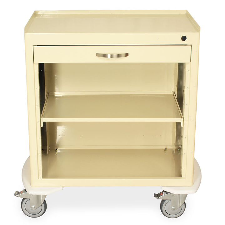 M-Series Baby Scale Cart with one drawer and adjustable shelf beige empty