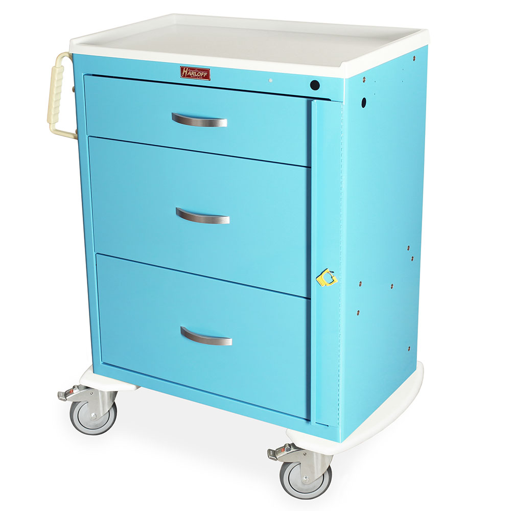 Light Blue M-Series Tall Three Drawer Emergency Cart with Breakaway Lock