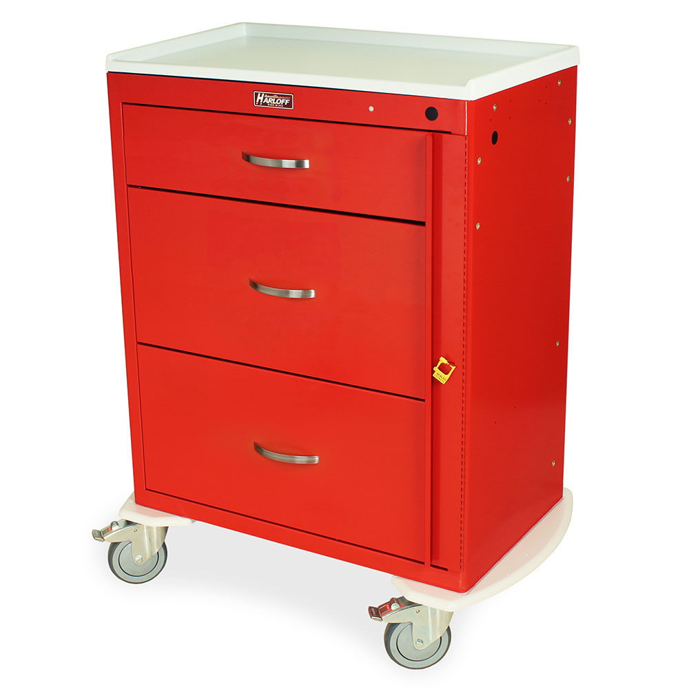 Red M-Series Tall Three Drawer Emergency Cart with Breakaway Lock