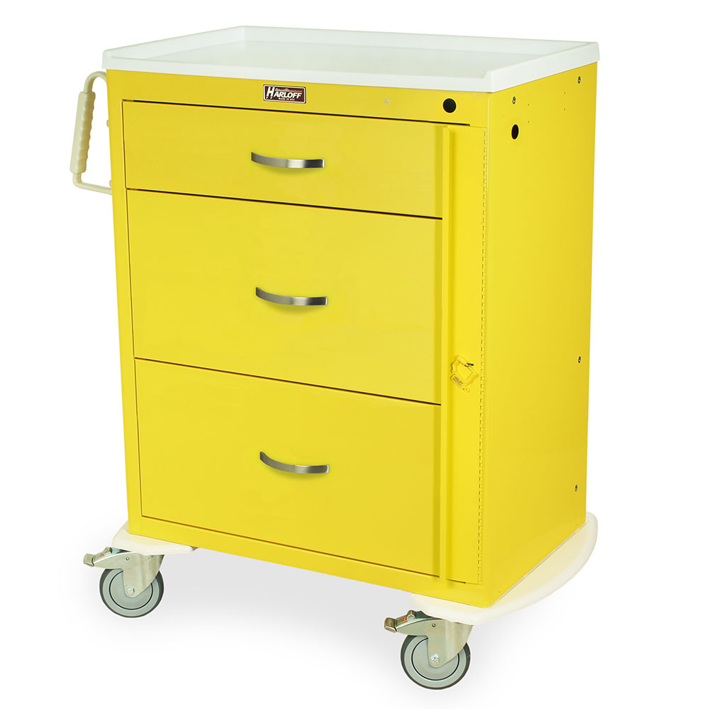 Yellow M-Series Tall Three Drawer Emergency Cart with Breakaway Lock