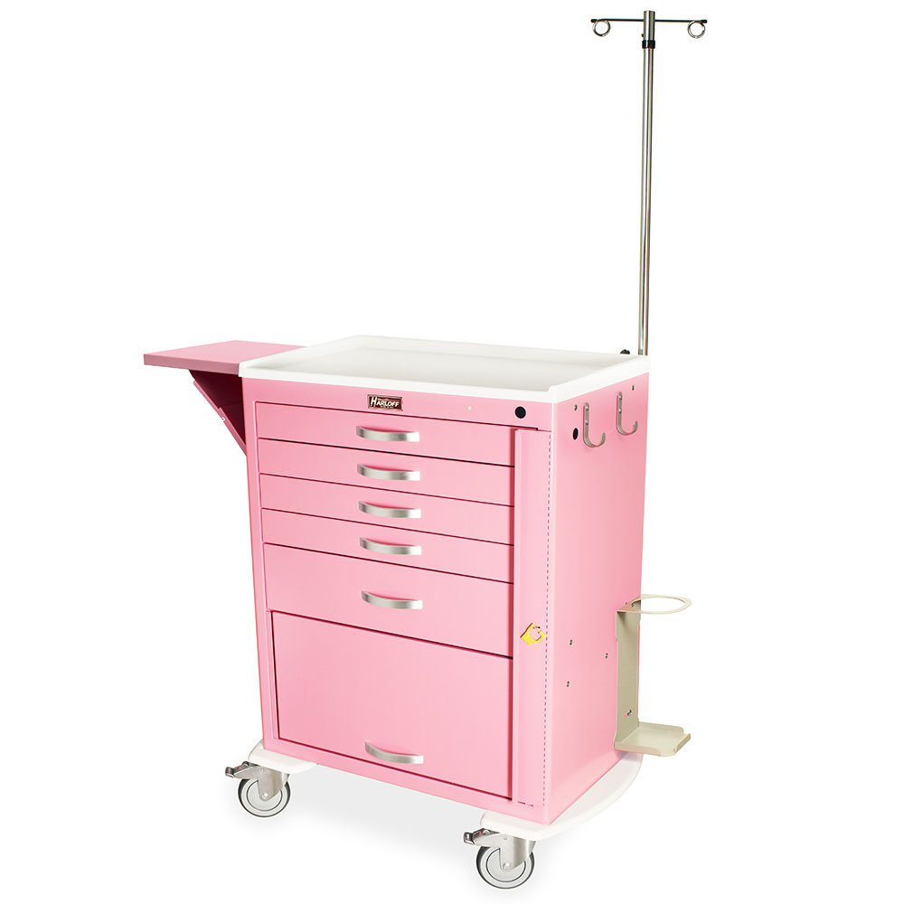 M-Series Tall Crash Cart with Flip-Up Door and Accessory Package - pink finish front view