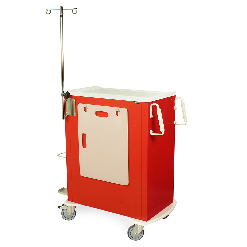 M-Series MDS3030B06+MD30-EMG tall emergency crash cart with 6 drawers, breakaway lock, MD30-EMG package, steel construction, back-left view