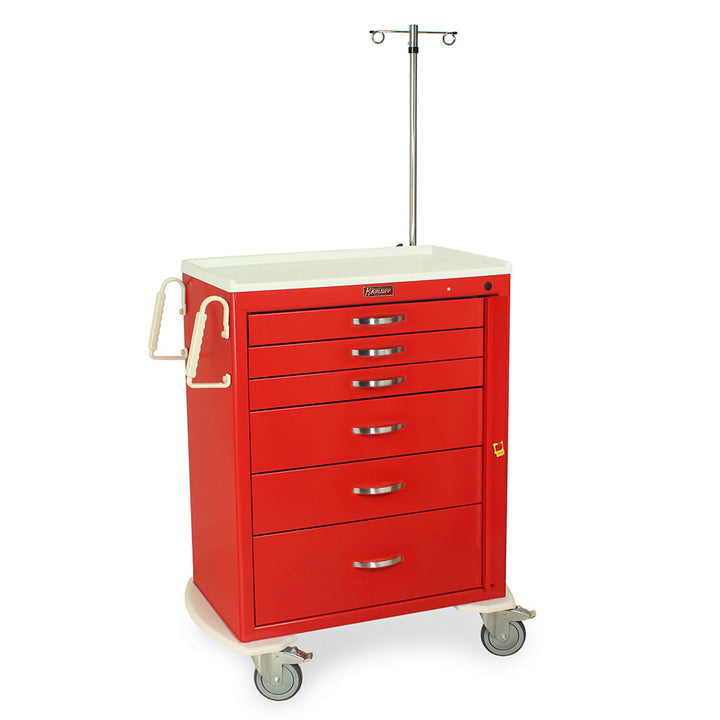 M-Series MDS3030B06+MD30-EMG tall emergency crash cart with 6 drawers, breakaway lock, MD30-EMG package, steel construction, front-right view