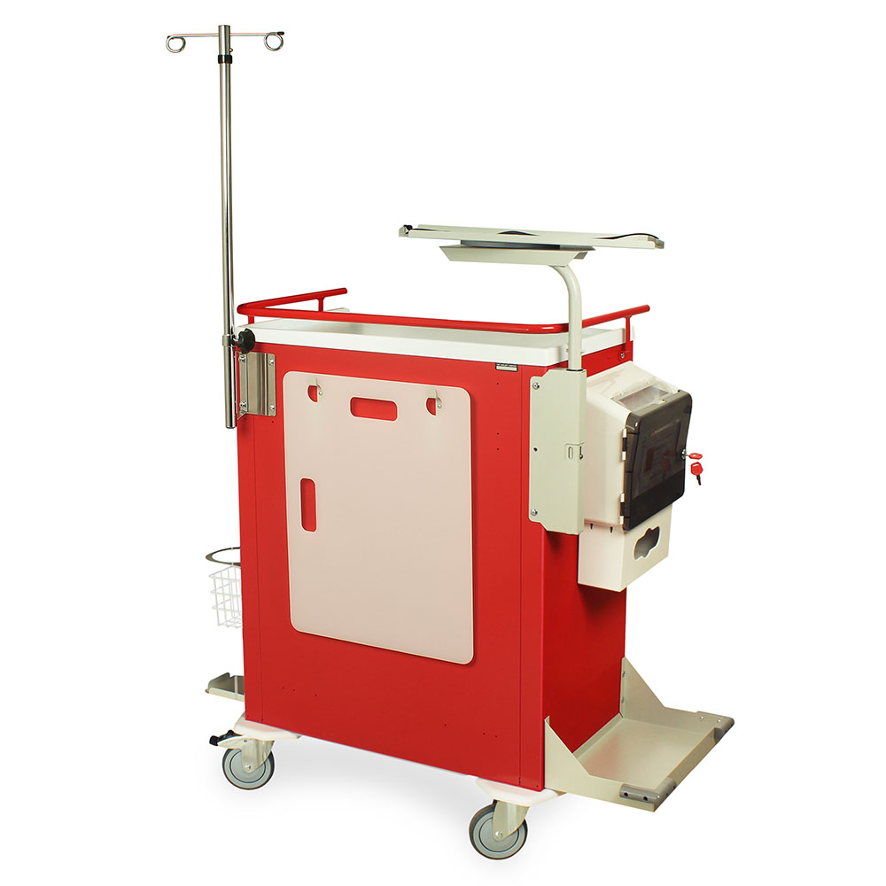 M-Series MDS3030B06+MD30-EMG3 tall emergency crash cart with 6 drawers, breakaway lock, Super Stat accessories, steel construction