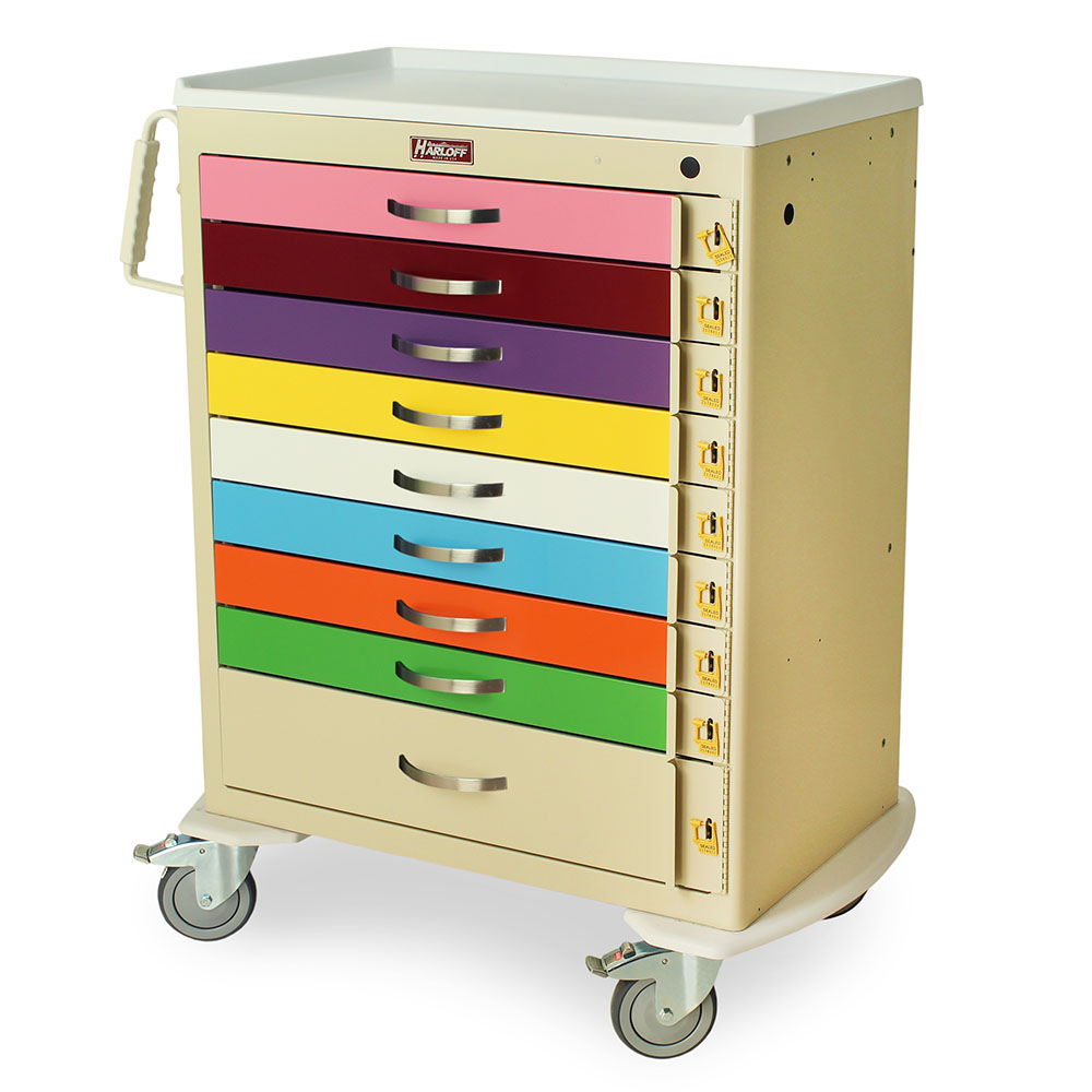 M-Series Pediatric Crash Cart side view with Broselow-compatible drawers