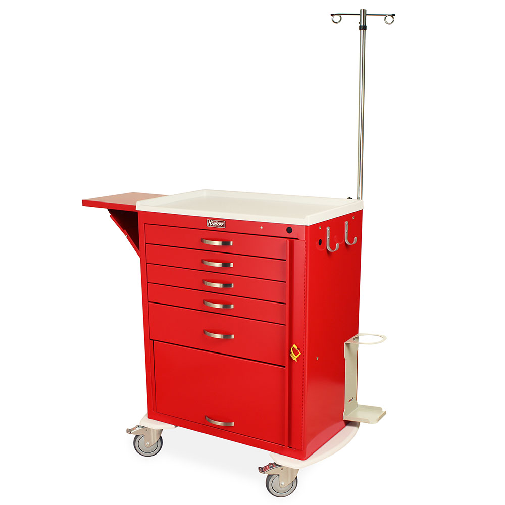 M-Series Tall Crash Cart with Flip-Up Door and Accessory Package - red finish front view