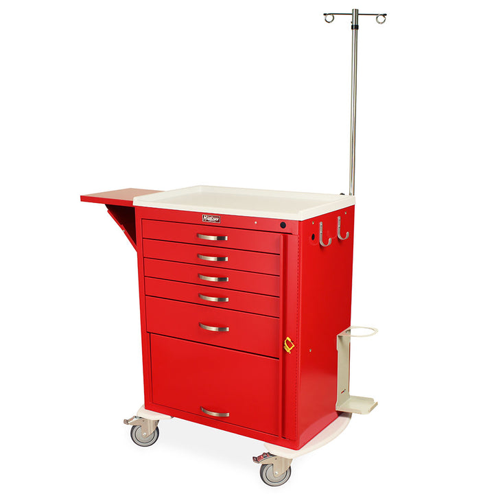 M-Series Tall Crash Cart with Flip-Up Door and Accessory Package - red finish front view