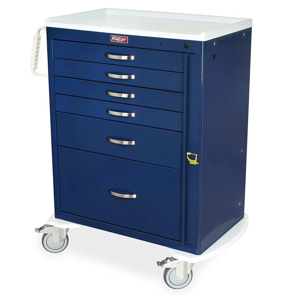 M-Series MDS3030B16 tall emergency crash cart, 6 drawers, breakaway lock, front view, alternate angle