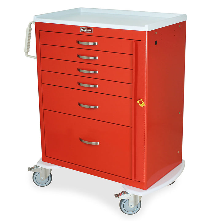 M-Series MDS3030B16 tall emergency crash cart, 6 drawers, breakaway lock, front view, navy
